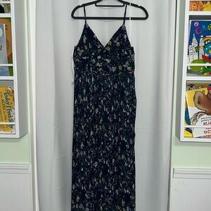 Lulus Poise and Perfection Navy Floral Print Pleated Midi Dress. Medium. NWT